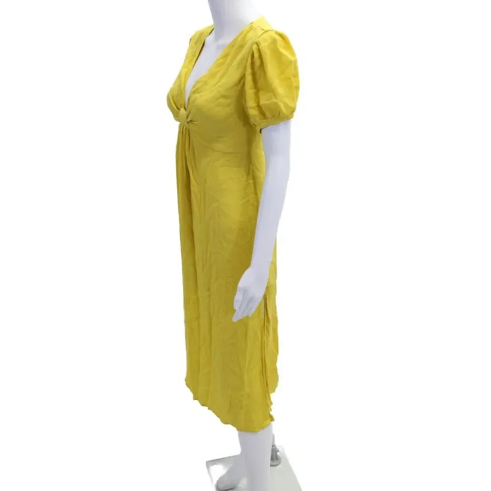 Line And Dot Womens Back Zip Short Sleeve V Neck Shift Dress Yellow Size Small